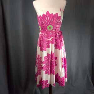 Lilly Pulitzer White Label Pink Floral Anglette Strapless Cotton Resort Dress 8